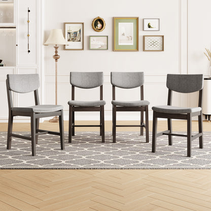 4-Piece Rustic Farmhouse Dining Chair - Solid Wood Frame with Gray Fabric Cushion, Upholstered Accent Chair for Kitchen, Dining Room, Living Room, Espresso