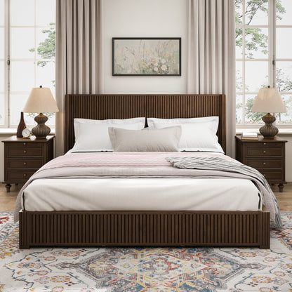 Solid Wood Platform Bed Frame with Headboard, No Box Spring Needed, Floor-standing bed, Easy Assembly, King Size, Walnut