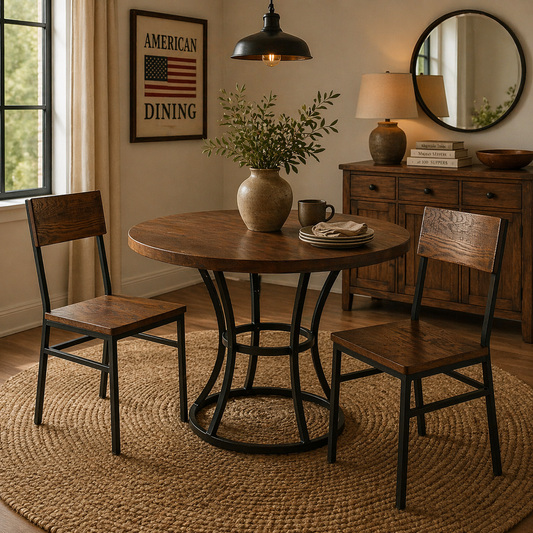 Set of 2 Assembled Commercial-Grade Farmhouse Style Dining Chairs with Metal Frame and American Red Oak Seat & Back, Comfortable for Kitchen & Dining Room