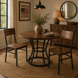 Set of 2 Assembled Commercial-Grade Farmhouse Style Dining Chairs with Metal Frame and American Red Oak Seat & Back, Comfortable for Kitchen & Dining Room