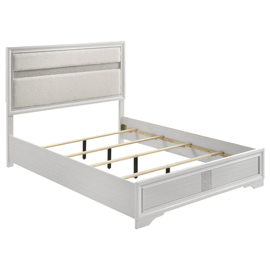Annie White Modern Glam Queen Bedroom Set with Glitter Accents, White Finish, Wood and Fabric Construction
