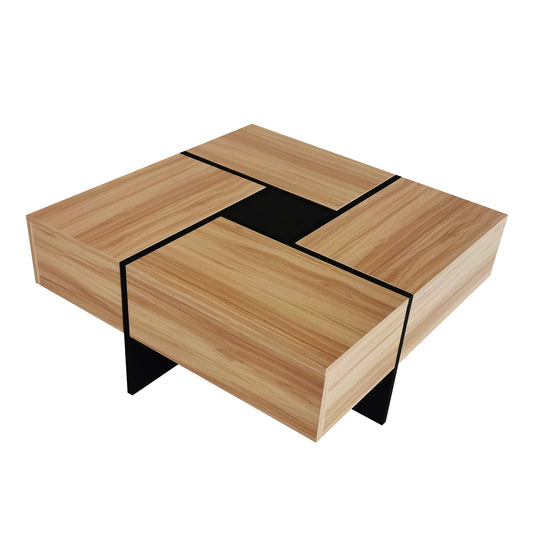 Hearth & Haven Wallace Coffee Table with 4 Hidden Storage Compartments, Brown
