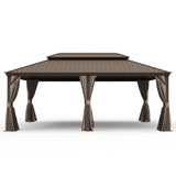14' X 20' Hardtop Gazebo, Upgraded Metal Gazebo with Drainage System, Dual-Layer Galvanized Steel Roof, Curtain and Netting, Outdoor Shelter Canopy for Patio, Garden, and Backyard, Brown