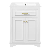 Modern 24' Bathroom Vanity with Integrated Ceramic Sink, White MDF Cabinet with 1 Tip-Out Drawer and Soft-Closing Doors, Ideal for Small to Medium Bathrooms