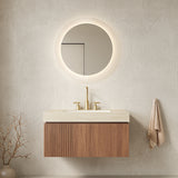 MURI 36' Bathroom Vanity&Sink, Floating Plywood Storage Cabinet with Drawer&Door, Roma Travertine Sintered Stone Top&Ceramic Basin with 3 Pre-drilled Faucet Holes, Pre-assembled, Brown Oak Woodgrain