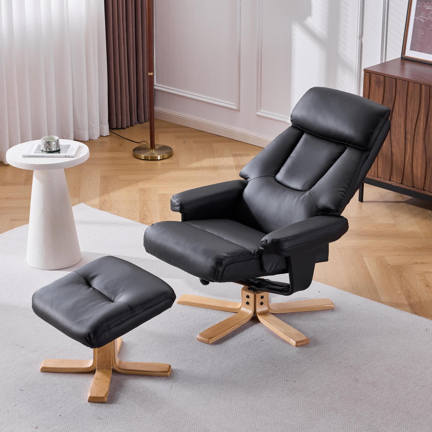 Black PU Leather Heated Massage 360° Swivel Accent Chair, Chair with ottoman, Ergonomic Comfort for Living Room, Bedroom Reading Nook Small Single Sofa for Bedroom, Office, Apartment
