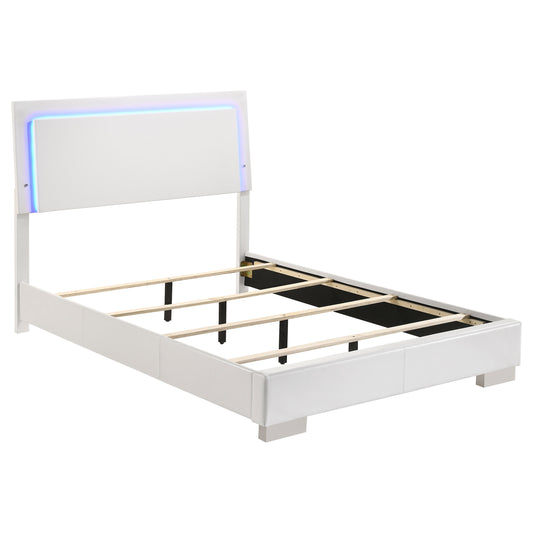 Dulcey White High Gloss 4-Piece Twin Bedroom Set with LED Lighting, Faux Leather Finish, Modern Design