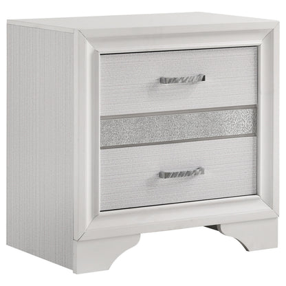 White Transitional 2-Drawer Nightstand with Hidden Jewelry Tray in Wood with Metallic Finish, 26in H x 26in W x 16.5in D