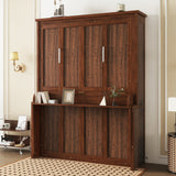 Queen Size Wood Murphy Bed, Space-Saving Hidden Wall Bed, Wall Bed Cabinet, with Gas Struts,Walnut