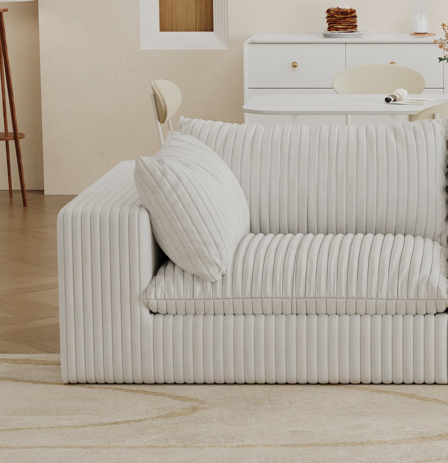 Cloud Sofa,Corduroy Fabric,Deep Seat Couches,Double-layer design,Removable  Cushion,No Assembly, DIY Combination for Living room, Bedroom,Conference room ,Apartment,White