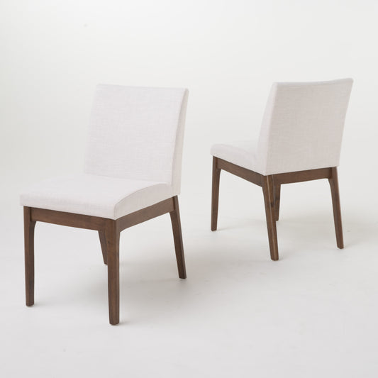 Mid-Century Modern 5-Piece Dining Set with Solid Rubberwood Table and 4 Upholstered Chairs in Walnut and Light Beige