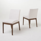 Mid-Century Modern 5-Piece Dining Set with Solid Rubberwood Table and 4 Upholstered Chairs in Walnut and Light Beige