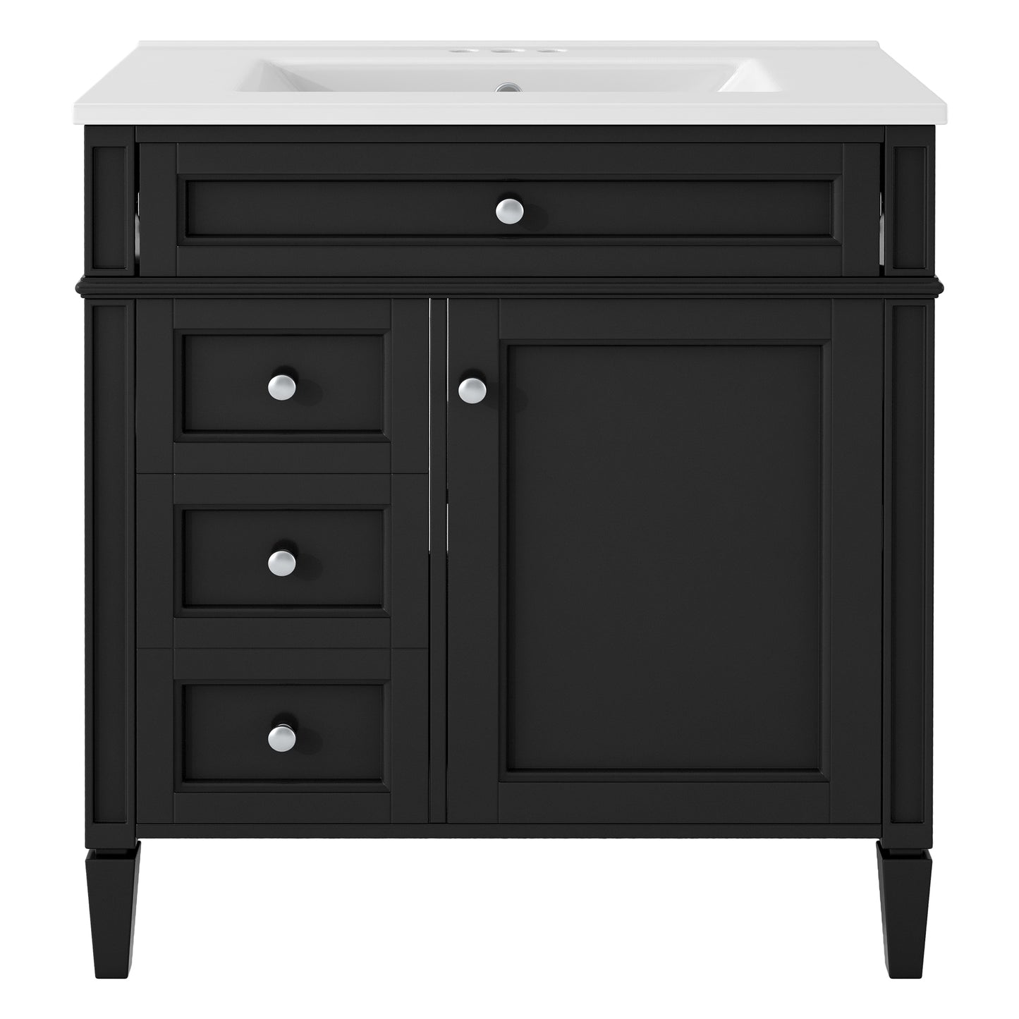 Modern Black Bathroom Vanity with Ceramic Top Sink, 3-Drawer Storage Cabinet, 30'' Rectangular Design