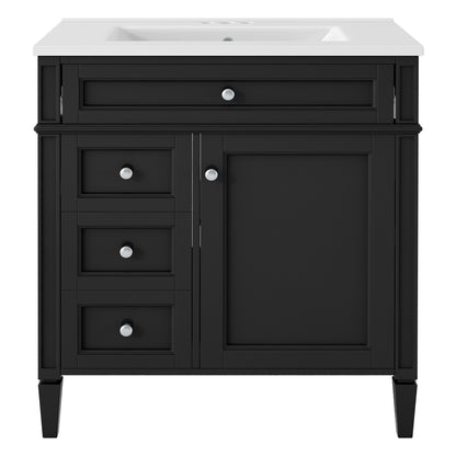Modern Black Bathroom Vanity with Ceramic Top Sink, 3-Drawer Storage Cabinet, 30'' Rectangular Design