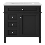 Modern Black Bathroom Vanity with Ceramic Top Sink, 3-Drawer Storage Cabinet, 30'' Rectangular Design