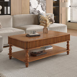 47.24' Vintage Brown Lift Top Coffee Table, Tool-Free Assembly Solid Wood with Fluted Details & Solid Roman Legs, Classic Lift-Top Desk for Living Room