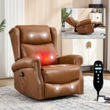 Heat Massage Manual Recliner Chair with Rocker and Swivel in Genuine leather for Living Room, Yellow