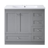 Gray Shaker Style 36 inch Free-Standing Bathroom Vanity Cabinet with Resin Sink, 4 Soft-Close Drawers and 2 Soft-Close Doors