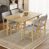 Rustic 5-Piece Dining Set - 1 Solid Wood Table + 4 Upholstered Chairs, Farmhouse-Style Dining Furniture for Kitchen & Dining Room, Minimalist Dining Set for 4, Natural
