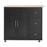 Mobile Kitchen Cart with Storage, 39.76'' Rolling Kitchen Island with 2 Doors, 3 Drawers & Adjustable Shelf, Black Utility Cart for Kitchen/Dining Room