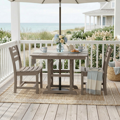 Antique Wood HDPE Outdoor Patio Dining Set, 37.8 in. Square Table with 2 Chairs, All-Weather 3-Piece Bistro Set