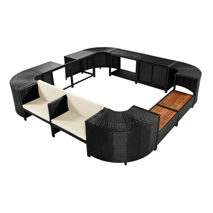 Spa Surround Quadrilateral Outdoor Rattan Sectional Sofa Set with Mini Sofa and Storage, Beige, Steel Frame