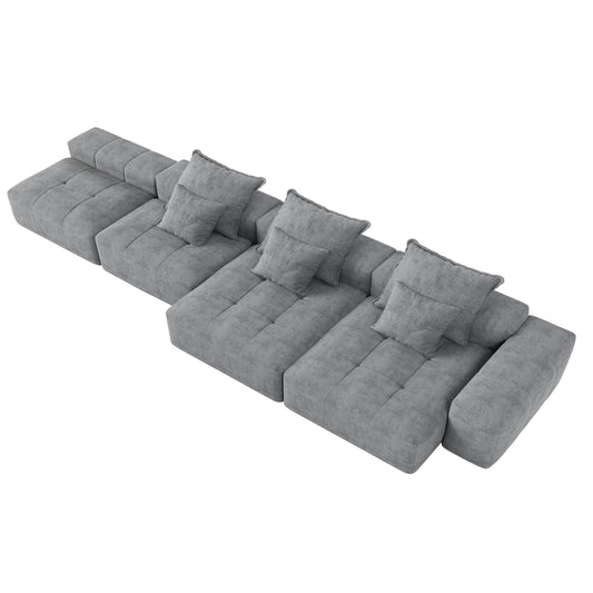 Modern Oversized Modular Sectional Sofa, Sparkling Chenille Fabric Soft Cushion Sofa with 6 Pillows, 6 PCS DIY Combination Tufted Sofa, No Assembly Required, GREY