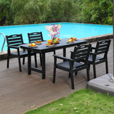 HDPE outdoor patio dining set, one table and four chairs. The outdoor dining furniture has sunshade holes and is suitable. It is suitable for lawns, gardens, backyards, and pool sides.Black,Waterproof