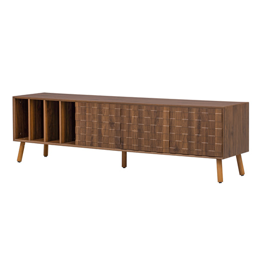 Mid-Century Modern 70' TV Stand with Walnut Finish, Solid Wood Legs, MDF Cabinet for Living Room or Bedroom, Fits TVs up to 80'