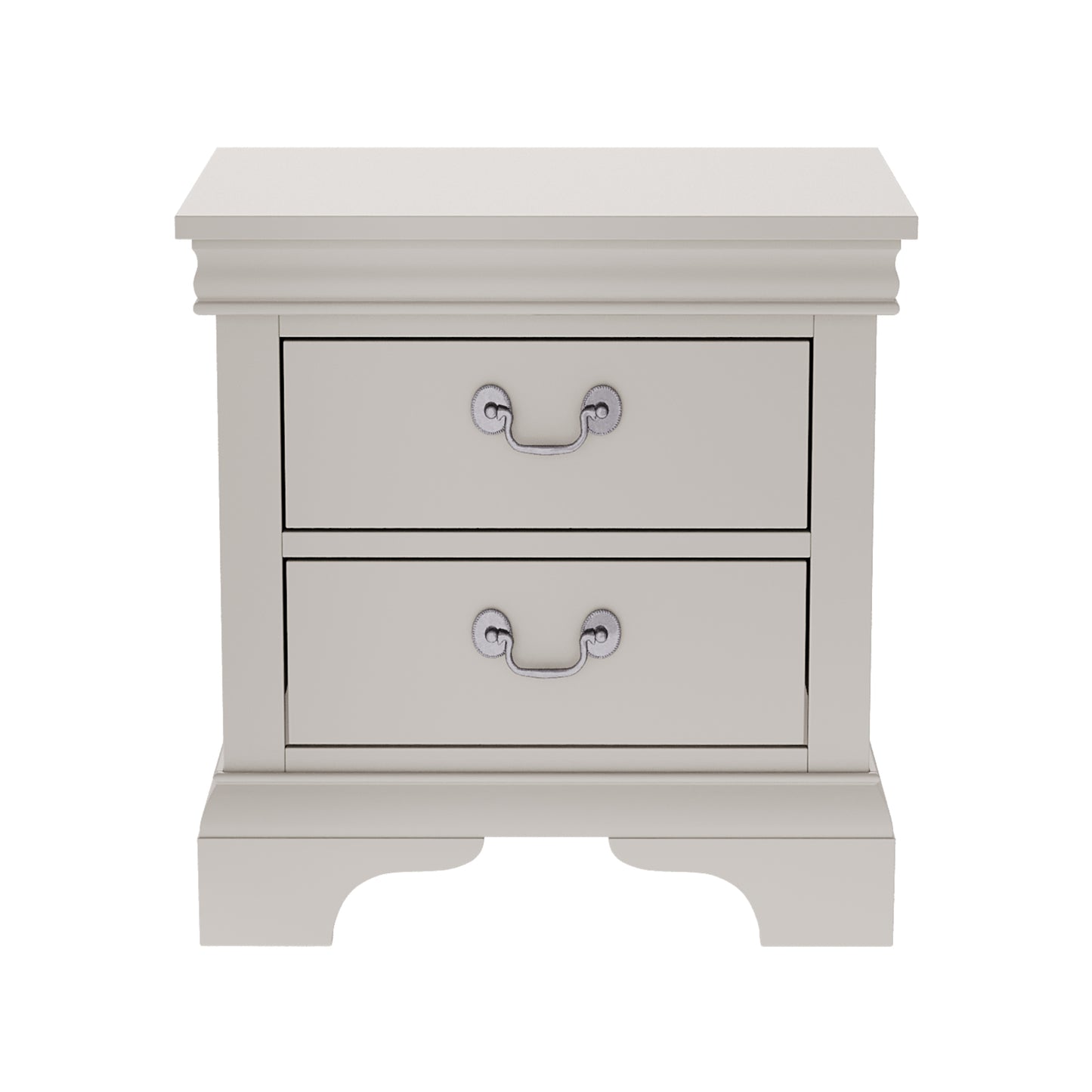 Classic Wooden Nightstand White with Two Drawers, Solid Wood+MDF, 22' x 16' x 22.7'