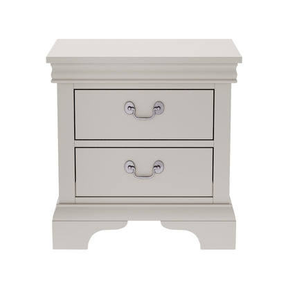Classic Wooden Nightstand White with Two Drawers, Solid Wood+MDF, 22' x 16' x 22.7'