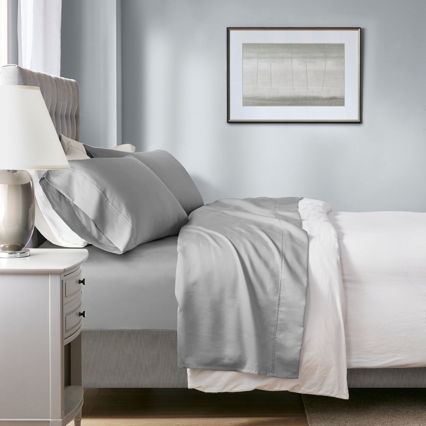 4-Piece King HeiQ Smart Temperature Cotton Blend Sheet Set, Grey