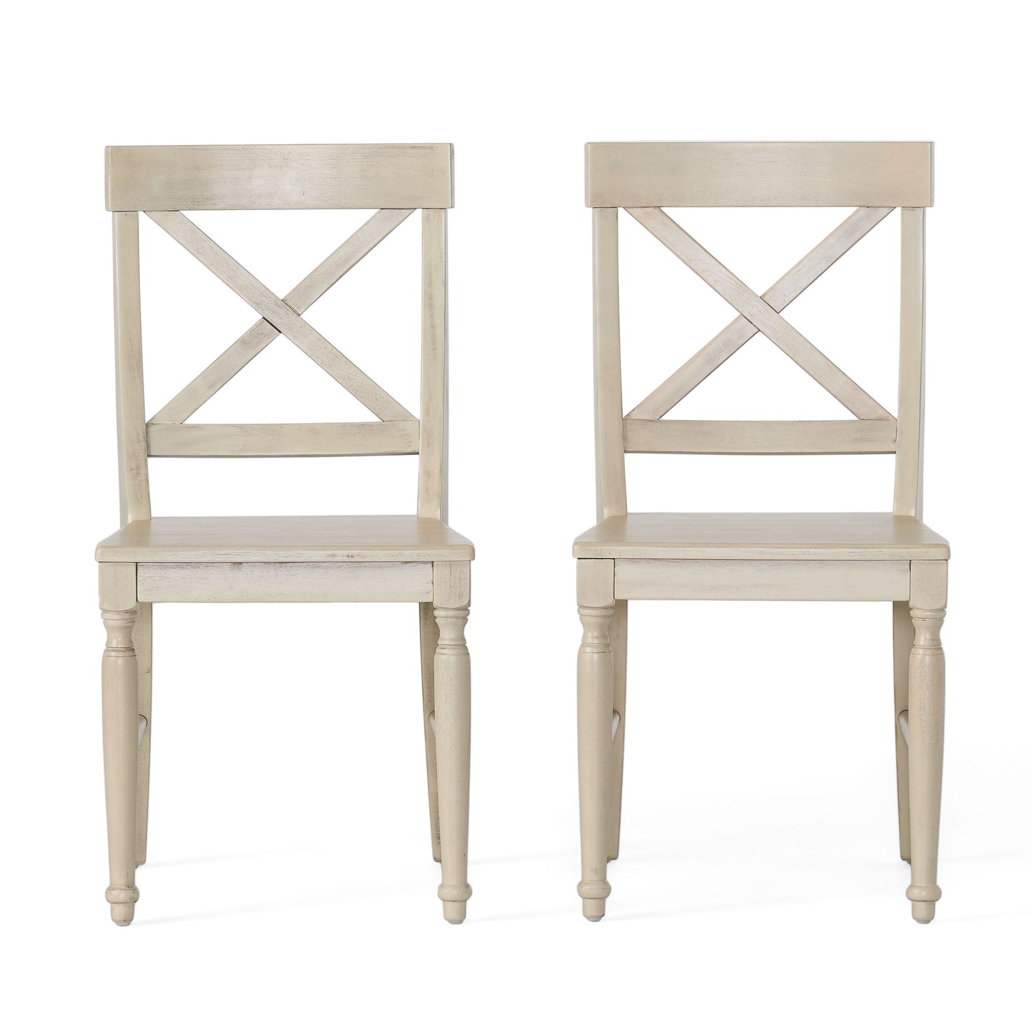 Acacia Wood Dining Chair with X-Shaped Back, Set of 2, Antique White
