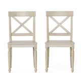 Acacia Wood Dining Chair with X-Shaped Back, Set of 2, Antique White