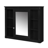 Modern Black Wall-Mounted Bathroom Storage Cabinet with Mirror, 35'' x 28'', MDF & Metal, 6 Open Shelves