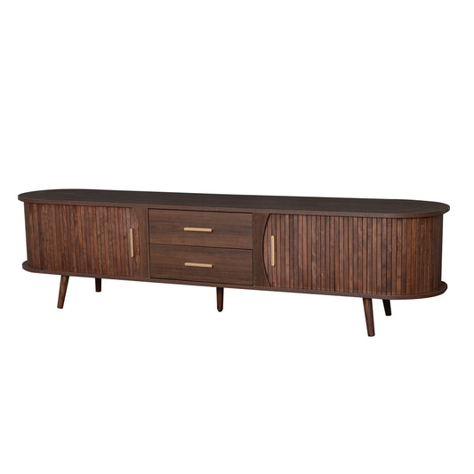 Mid-Century Modern TV Stand for 80' TV, Entertainment Center with Storage in Dark Brown, Solid Wood and MDF Construction, 70.8' L x 15.5' W x 18.1' H