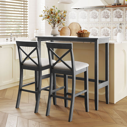 TOPMAX Farmhouse 48'Rectangular Wood Bar Height Dining Set Kitchen Breakfast Nook with 2 Chairs for Small Places,Gray+Beige