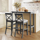 TOPMAX Farmhouse 48'Rectangular Wood Bar Height Dining Set Kitchen Breakfast Nook with 2 Chairs for Small Places,Gray+Beige