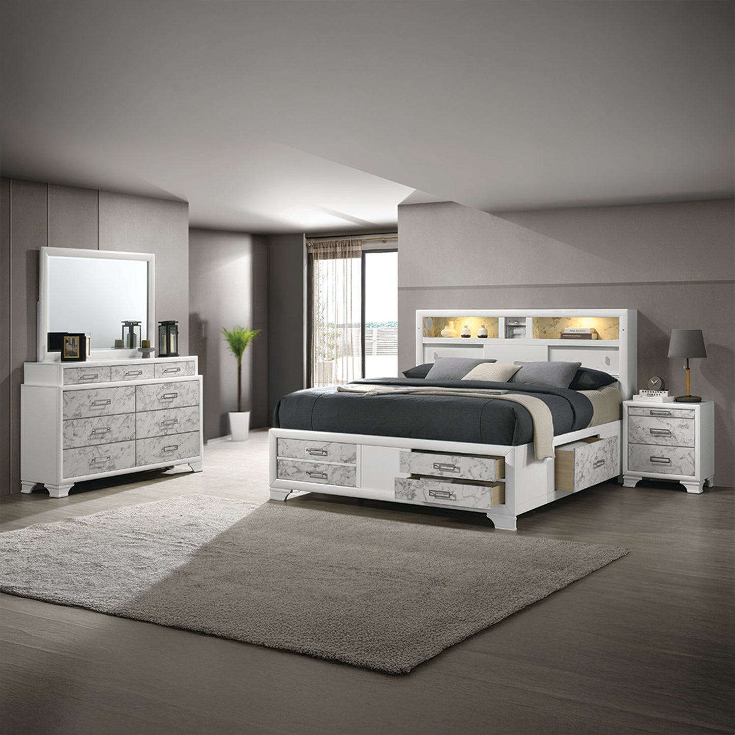 Soul Modern Style Queen 4PC Bedroom Set Made with wood in White(NJ Inventory)