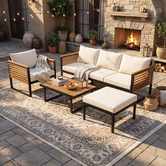 Outdoor 4-piece Acacia Wood and Metal Patio Sofa Set (old sku N757S438856B)