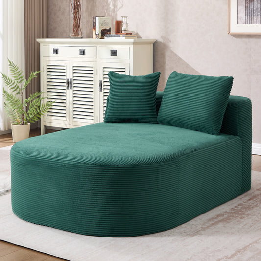 67.5''Chaise Lounge Chair 46'' Wide Seat Indoor Corduroy Oversized Sleeper Sofa for Living Room Deep Seat Lounge and Two Soft Pillows Convertible Boneless Sofa Bed, Green,No Assembly Required