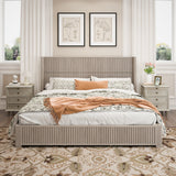 Solid Wood Platform Bed Frame with Headboard, No Box Spring Needed, Floor-standing bed, Easy Assembly, King Size,Beige