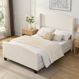 Full Size Bed Frame with 49.21'High Back Upholstered Headboard and 27.17' High Footboard,Teddy Velvet,12 Slat Support,Solid Wood Feet,No Box Spring Needed(white)