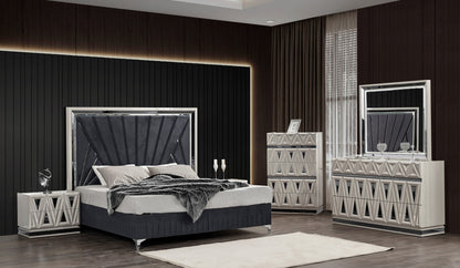 Lavita Modern & Contemporary Style 5 Pc Queen Upholstered Bedroom Set Made with Wood and Gold Accents in River Sand Grey (NJ Inventory)