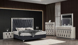 Lavita Modern & Contemporary Style 5 Pc Queen Upholstered Bedroom Set Made with Wood and Gold Accents in River Sand Grey (NJ Inventory)