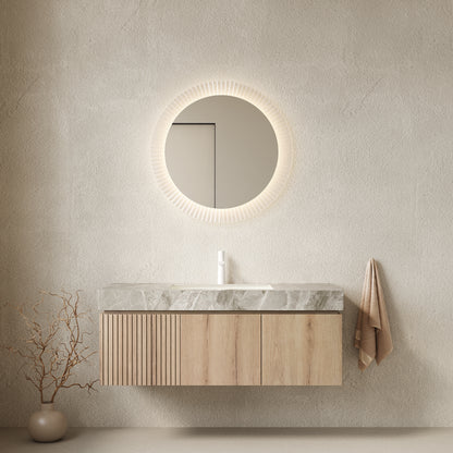MURI 48' Bathroom Vanity&Sink, Floating Plywood Storage Cabinet with Drawer&Doors, Light Gray Sintered StoneTop&Ceramic Basin with 1 Pre-drilled Faucet Hole, Pre-assembled,  White Oak Woodgrain Color