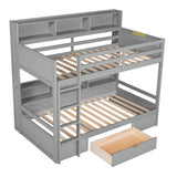 Carolee Twin Bunk Bed with Shelves and Drawer, Grey