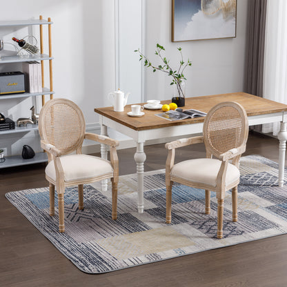 French Vintage Upholstered Fabric Dining Armchair, Set of 2, Beige