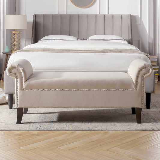 Kathy Roll Arm Entryway Accent Bench, Sky Neutral Beige Polyester