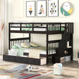 Stairway Full-Over-Full Bunk Bed with Drawer, Storage and Guard Rail for Bedroom, Espresso (OLD SKU: LT100310AAP)